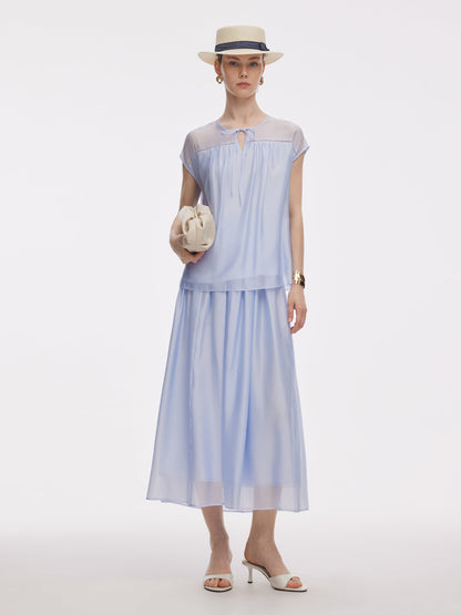 Loose Fit Cap Sleeve Top And A-Line Skirt Two-Piece Set