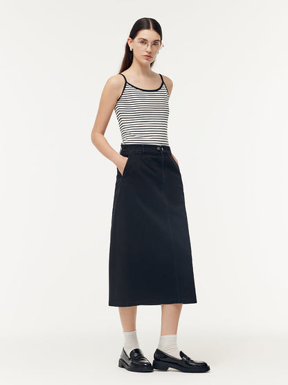 Denim Jacket And Camisole And Adjustable Waist Skirt Three-Piece Set