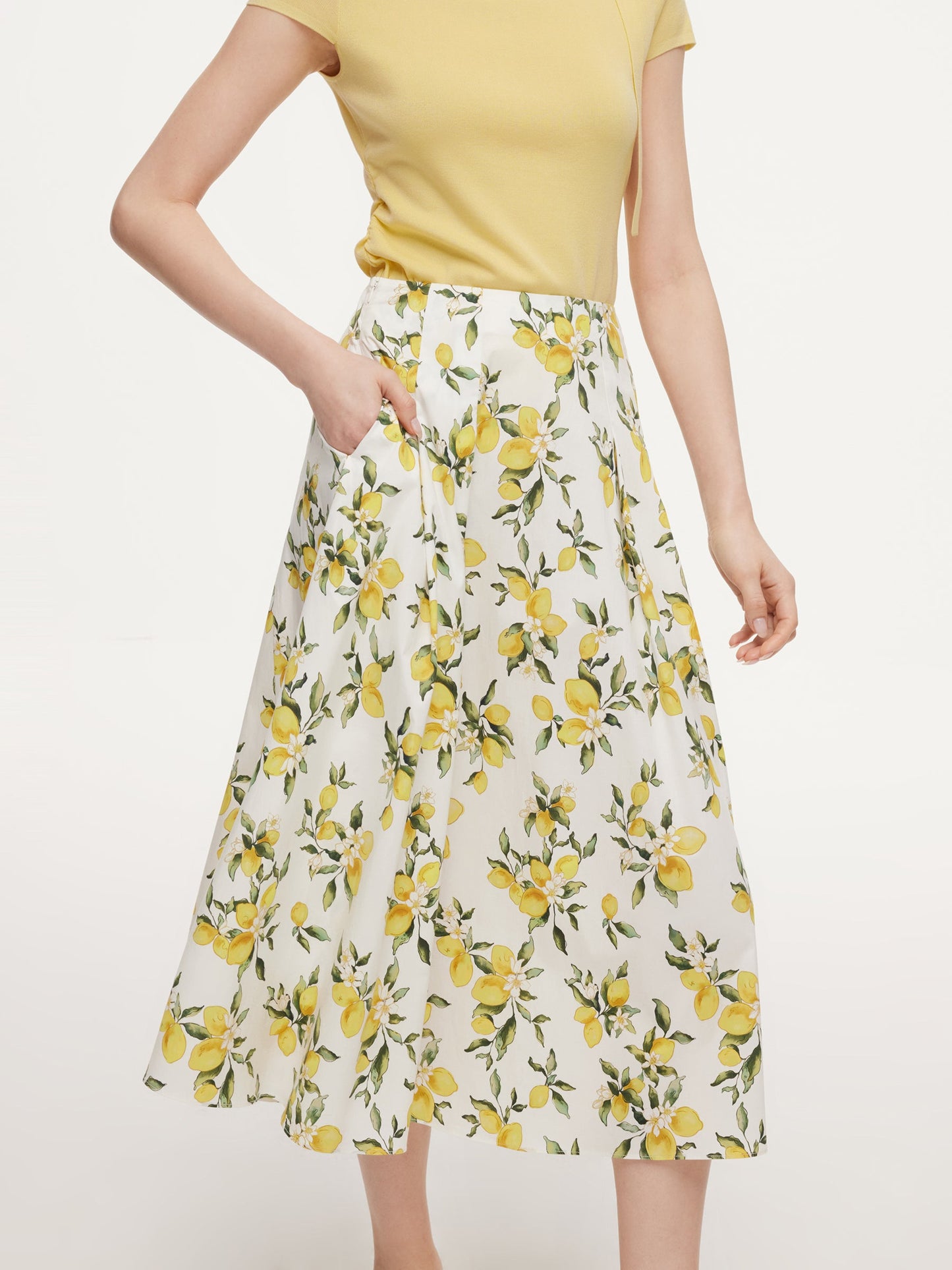 Cotton Lemon Print Women A-Line Skirt