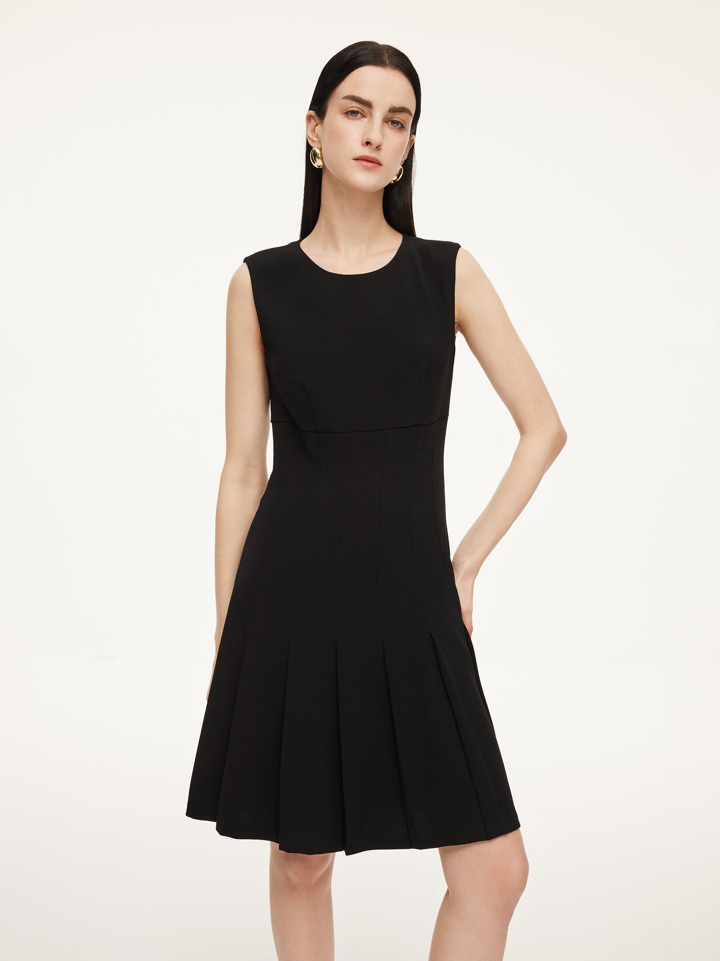 Triacetate Blend Gathered Waist Women Sleeveless Mini Dress