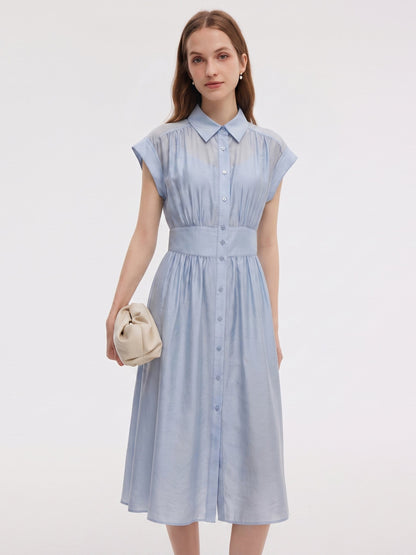 Tencel Blend Women Midi Shirt Dress With Slip
