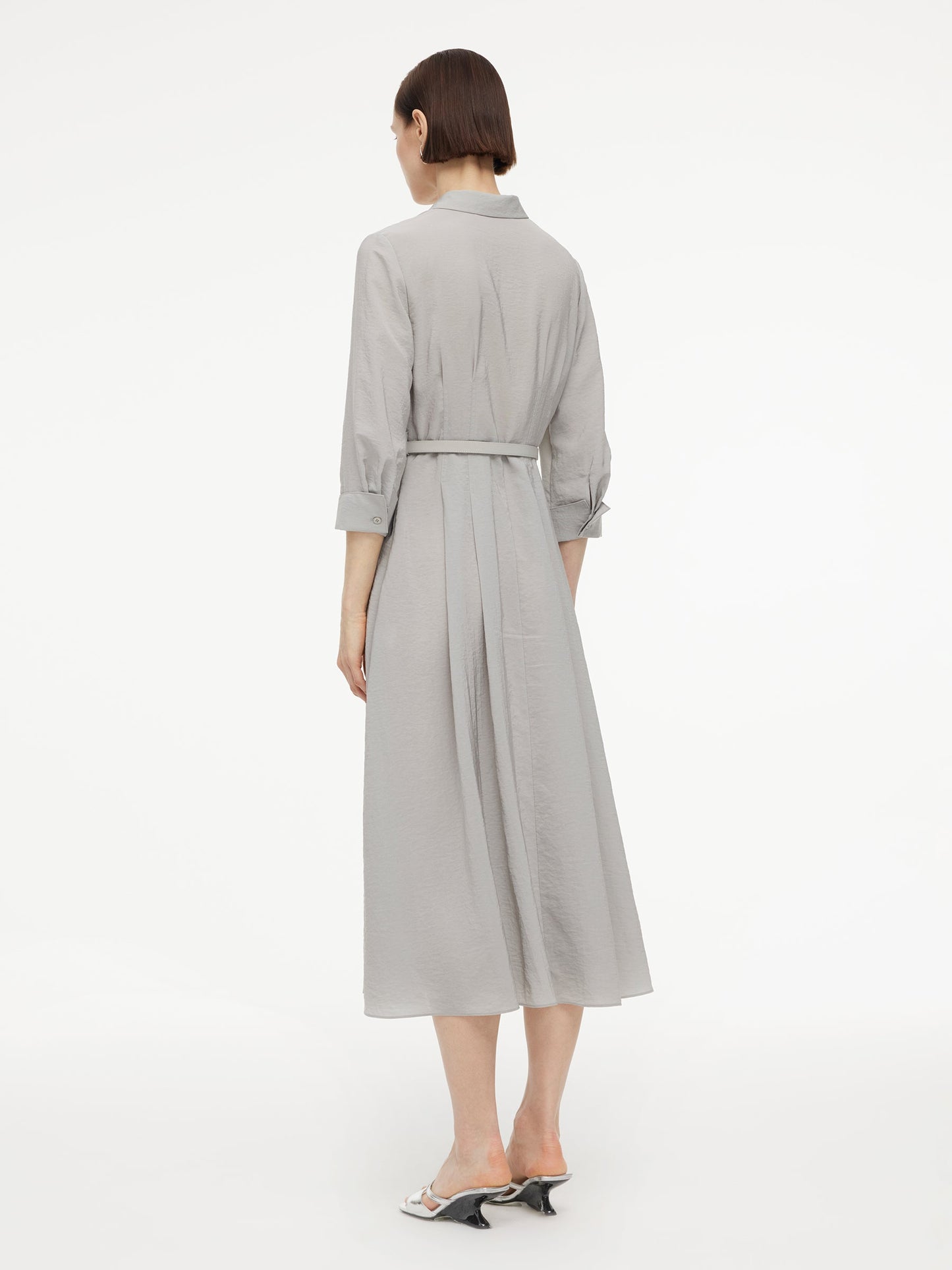 [Preview] Triacetate Blend Women Belted Maxi Shirt Dress