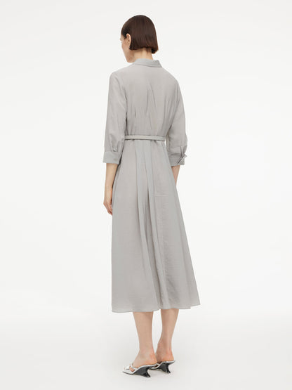 [Preview] Triacetate Blend Women Belted Maxi Shirt Dress