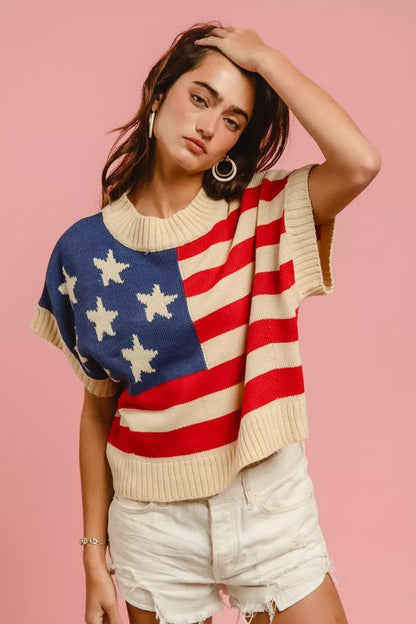 BiBi Star Patches American Flag Sleeveless Sweater
