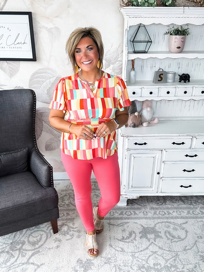 I Will Stay True Blouse - Red, Coral & Yellow