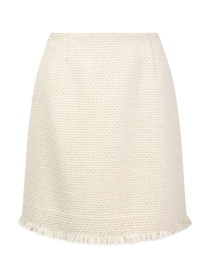 Wool Blend Tweed Fringe Hem Women Mini Skirt