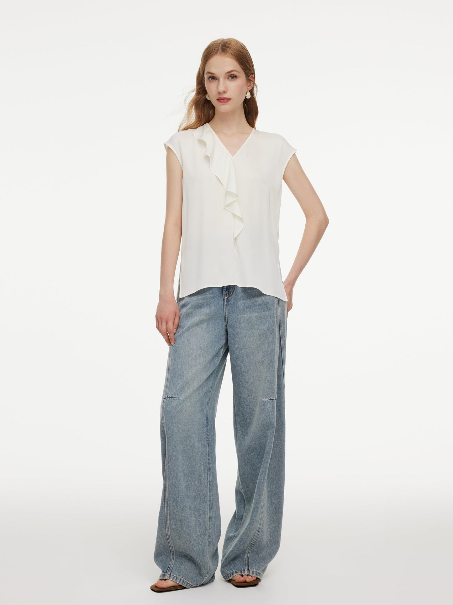 22MM Mulberry Silk Asymmetrical Ruffle Women Blouse