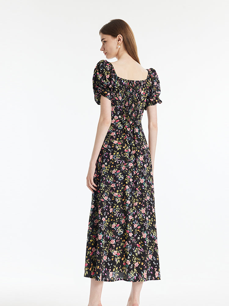 Mulberry Silk Rose Print Women Maxi Dress