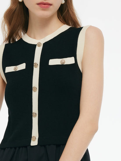 Lyocell Contrast Trim Patchwork Women Vest Midi Dress