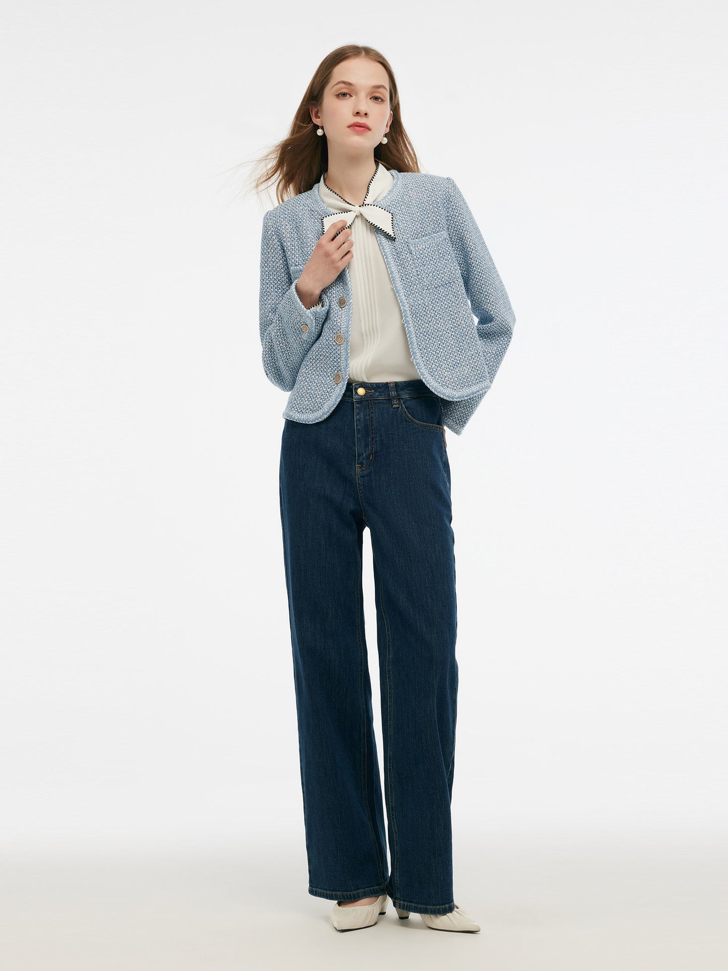 Tweed Round Neck Women Jacket