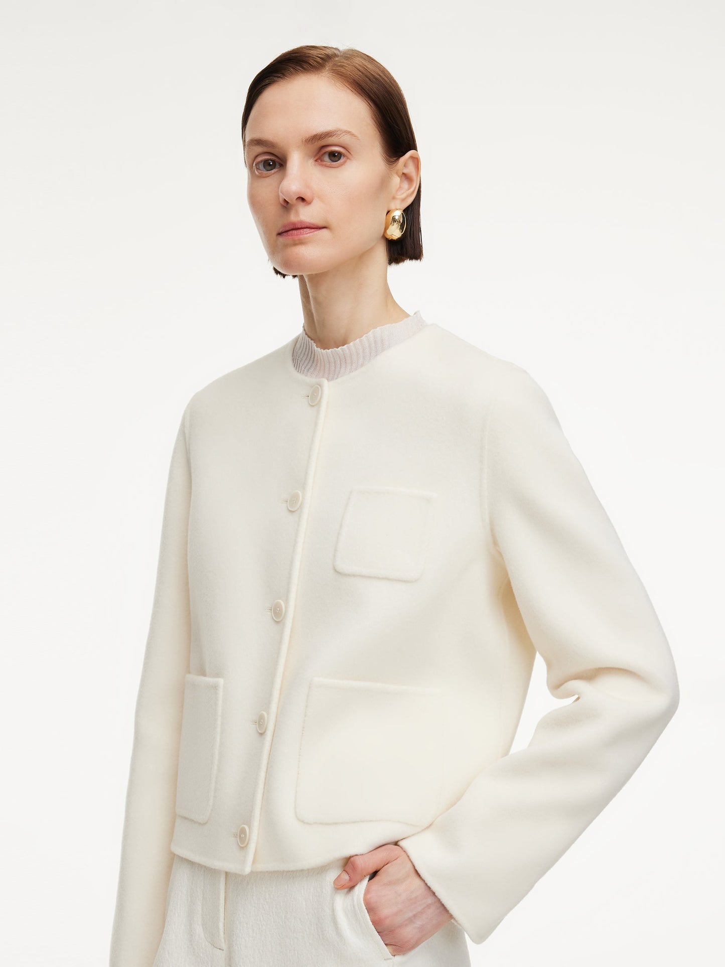 Cashmere Wool Blend Double-Faced Women Crop Jacket