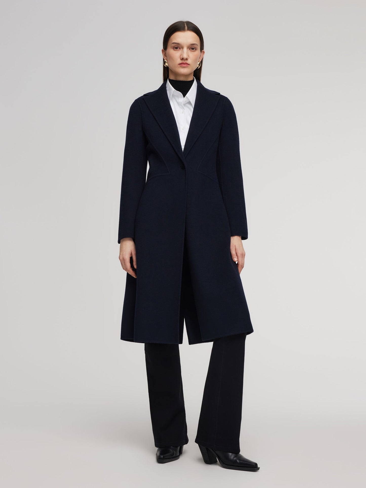100% Wool Double-Faced Gathered Waist Women Overcoat