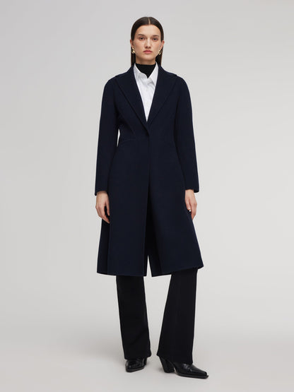 100% Wool Double-Faced Gathered Waist Women Overcoat