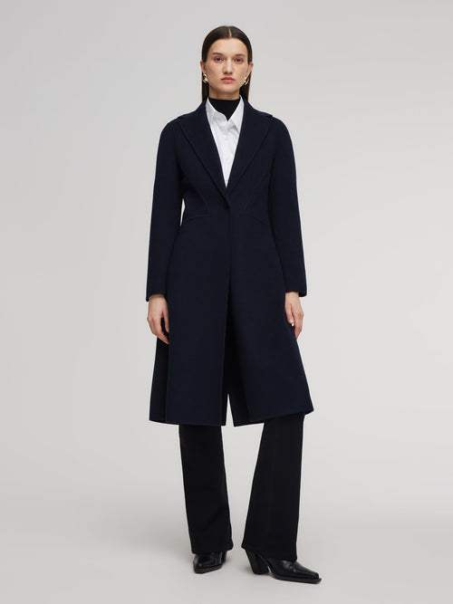 100% Wool Double-Faced Gathered Waist Women Overcoat