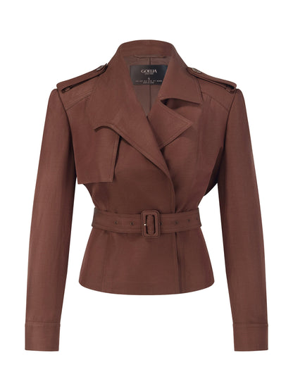Tencel Acetate Linen Blend Women Trench Jacket With Belt
