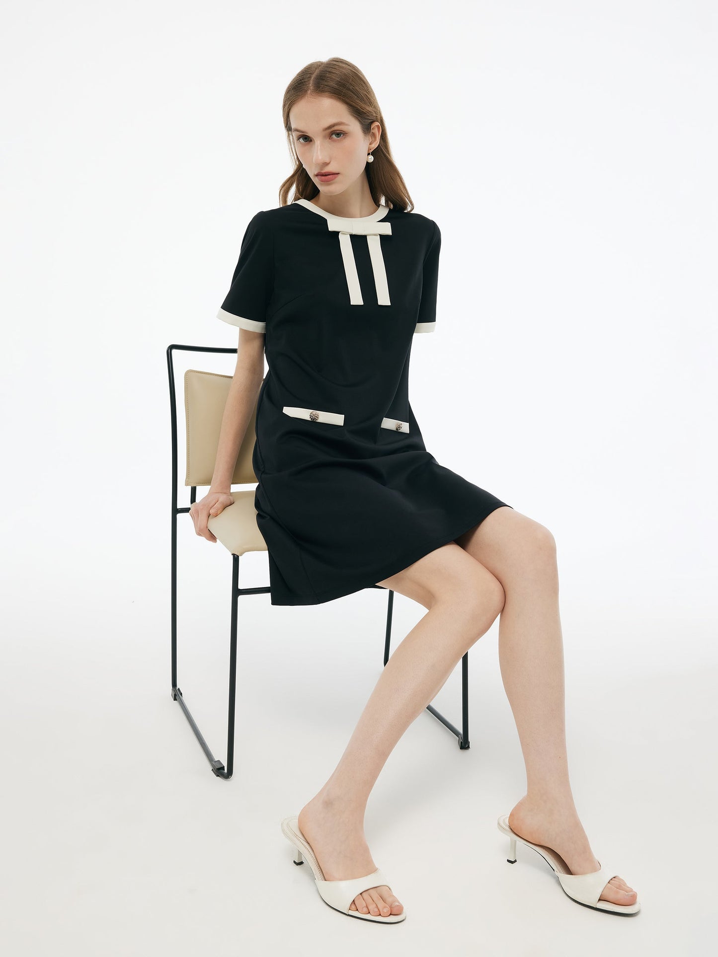Tencel Blend Contrast Trim Women Knit Mini Dress