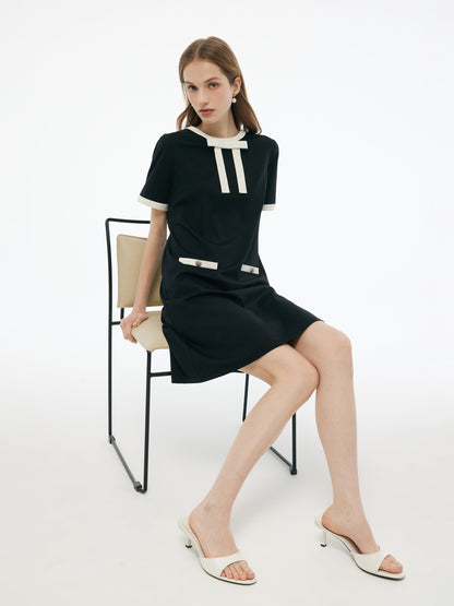Tencel Blend Contrast Trim Women Knit Mini Dress