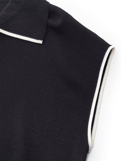 Tencel Blend Contrast Trim Women Knit Top