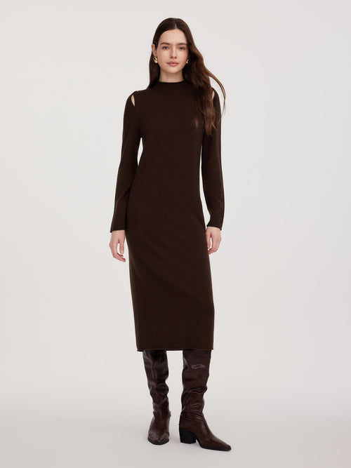 100% Wool Mock Neck Women Knit Maxi Dress