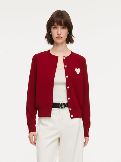 Tencel Wool Blend Heart Print Women Cardigan