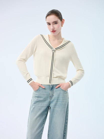 Tencel Blend Sailor Collar Women Knit Top