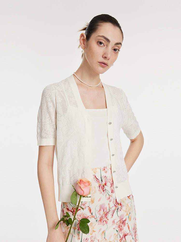 Iris Jacquard Sequins Single-Breasted Knitted Women Cardigan
