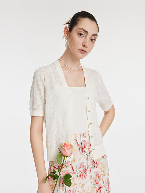 Iris Jacquard Sequins Single-Breasted Knitted Women Cardigan