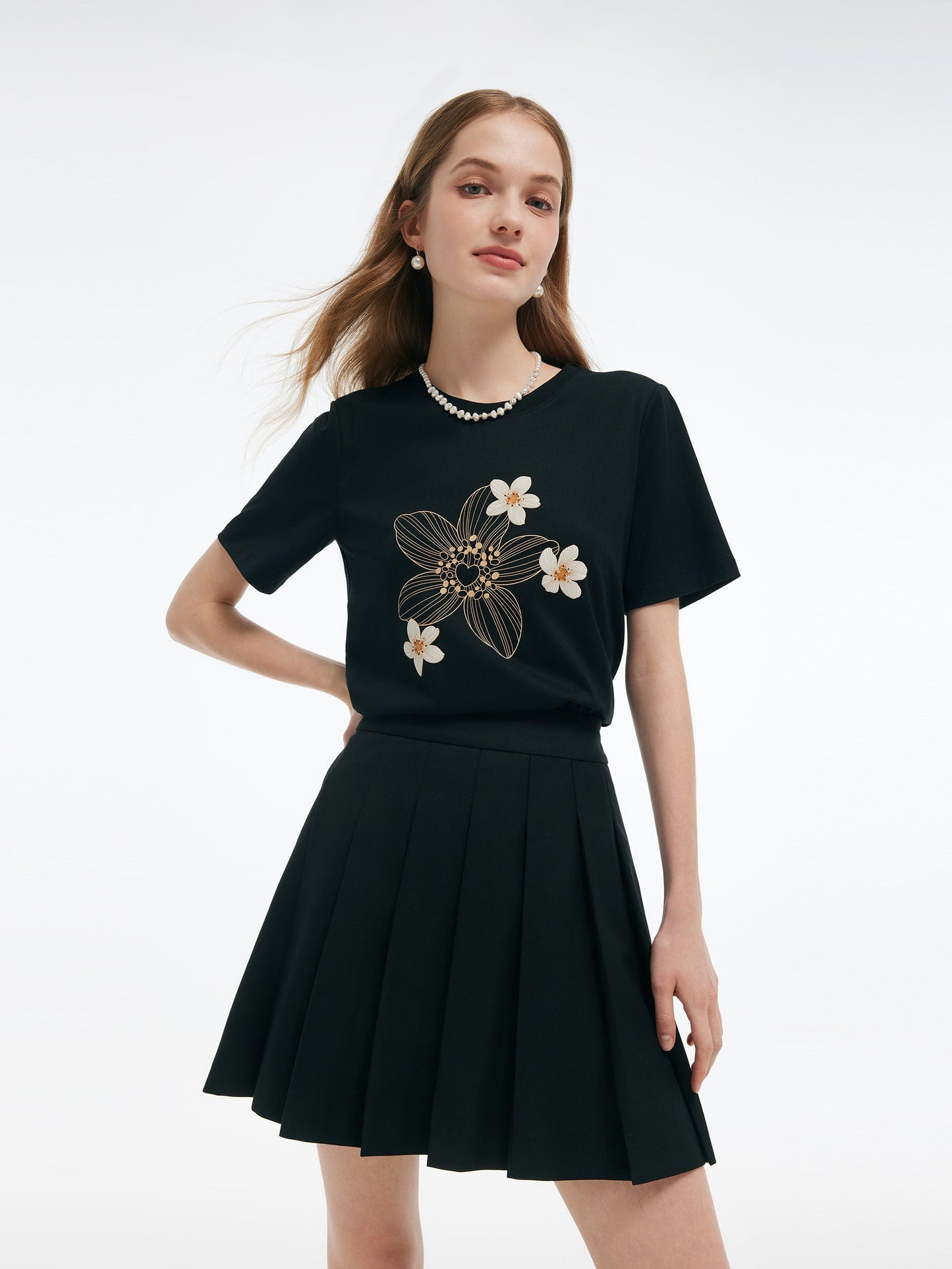 Flower Print Women Knit T-Shirt