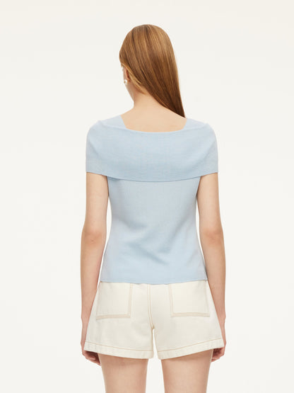 Lyocell Blend Off Shoulder Women Knit Top With Detachable Magnetic Flower