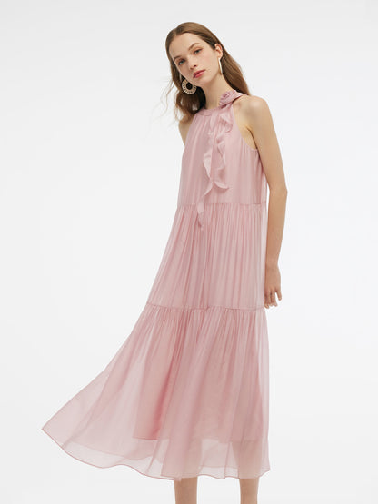 Women Halter Maxi Dress With Detachable Flower
