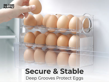 30-Grid Egg Storage Container – Large Capacity Transparent Egg Organizer with Freshness Protection for Refrigerator