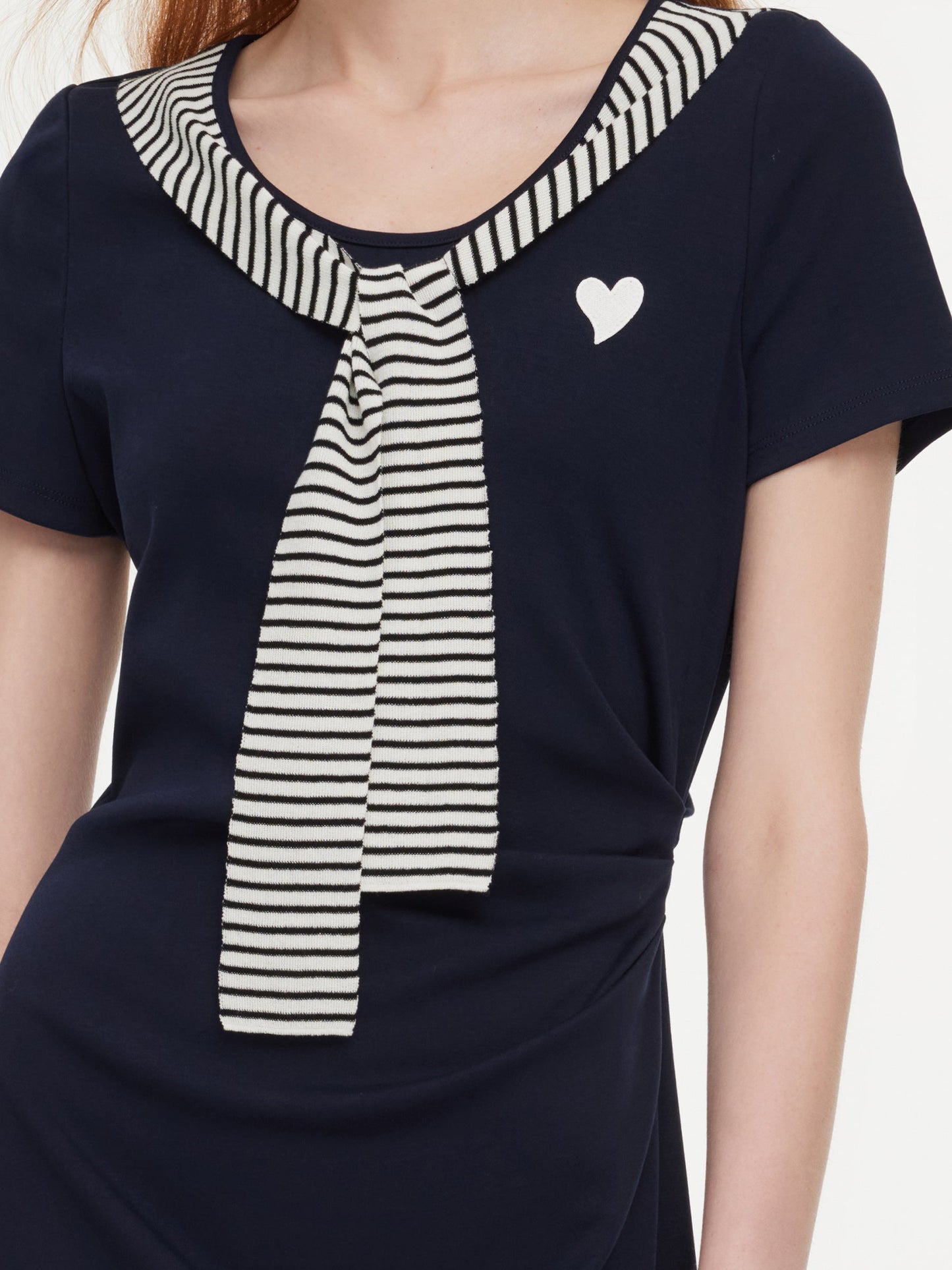 Stripe Scarf Neck Women Slit Knit Midi Dress