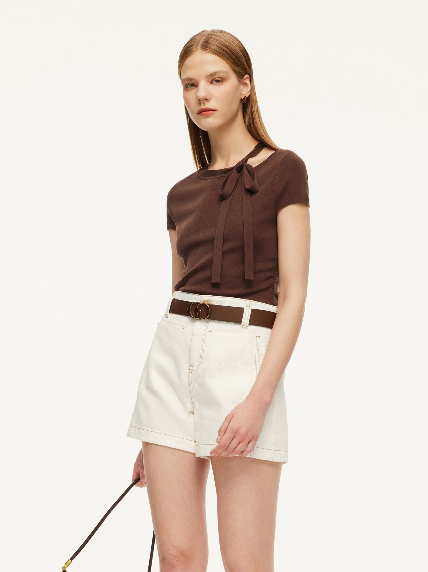 Triacetate Lyocell Blend Women Ribbon Knit Top