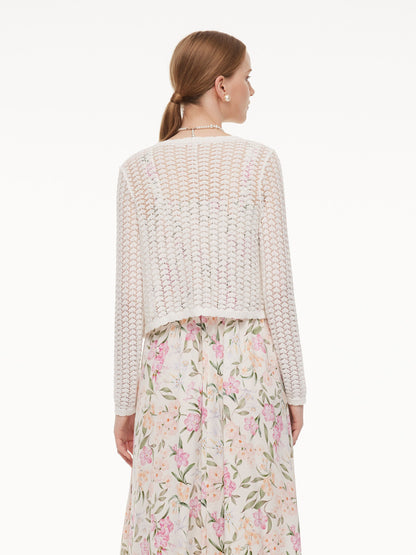 Lyocell Blend Crochet Women Open-Knit Cardigan