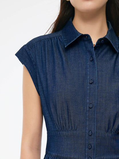 Denim Stretch Women Maxi Shirt Dress