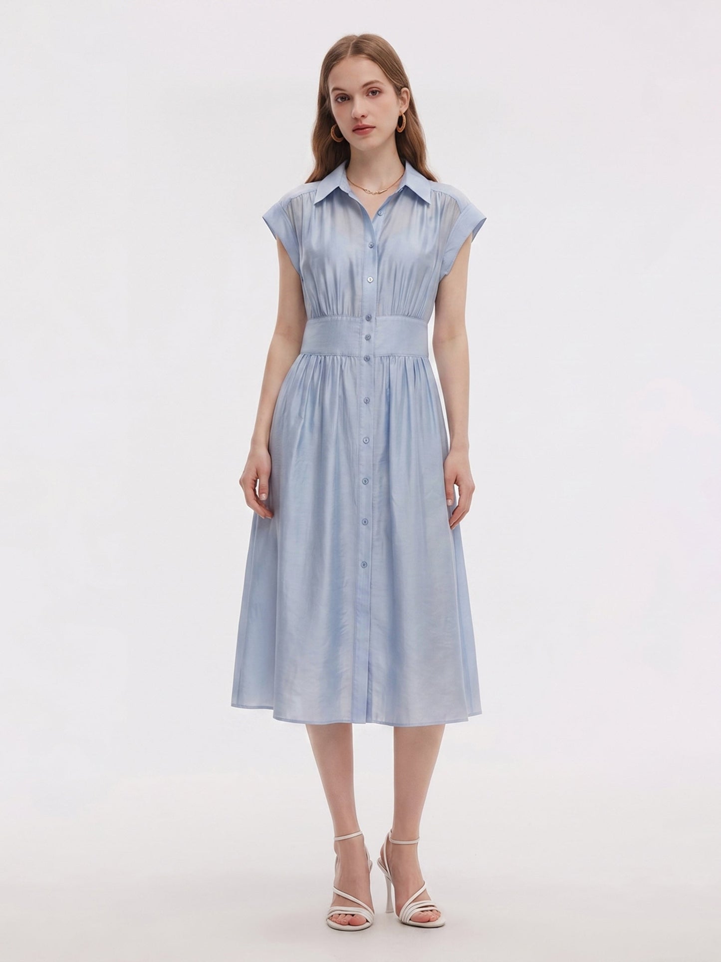 Tencel Blend Women Midi Shirt Dress With Slip