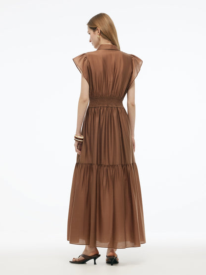 Tencel Blend Women Ruffle Cap Sleeve Maxi Dress With Sash