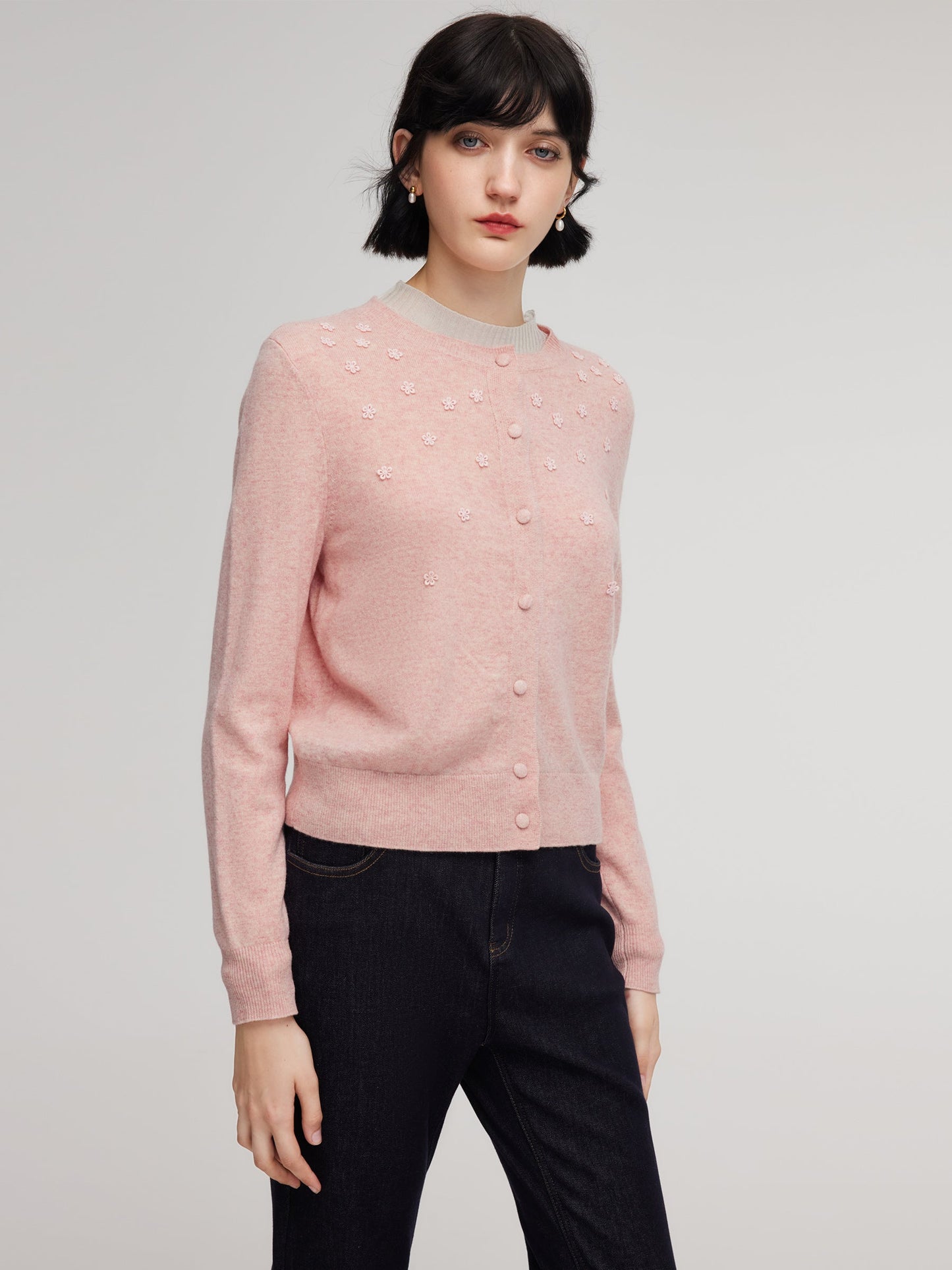 100% Wool Floral Women Cardigan
