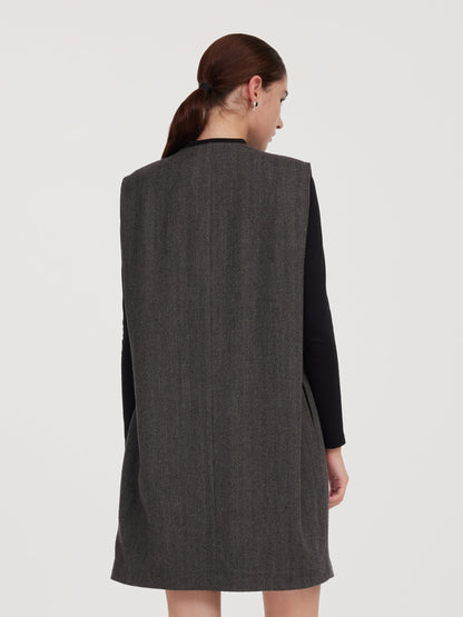 100% Wool Vest And Knit Dress Two-Piece Set With Belt