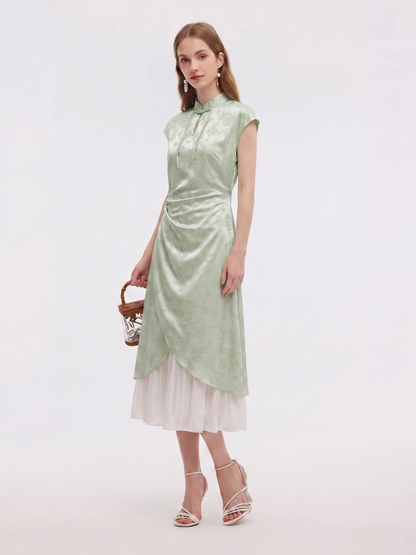 Jacquard Patchwork Women Qipao Maxi Dress