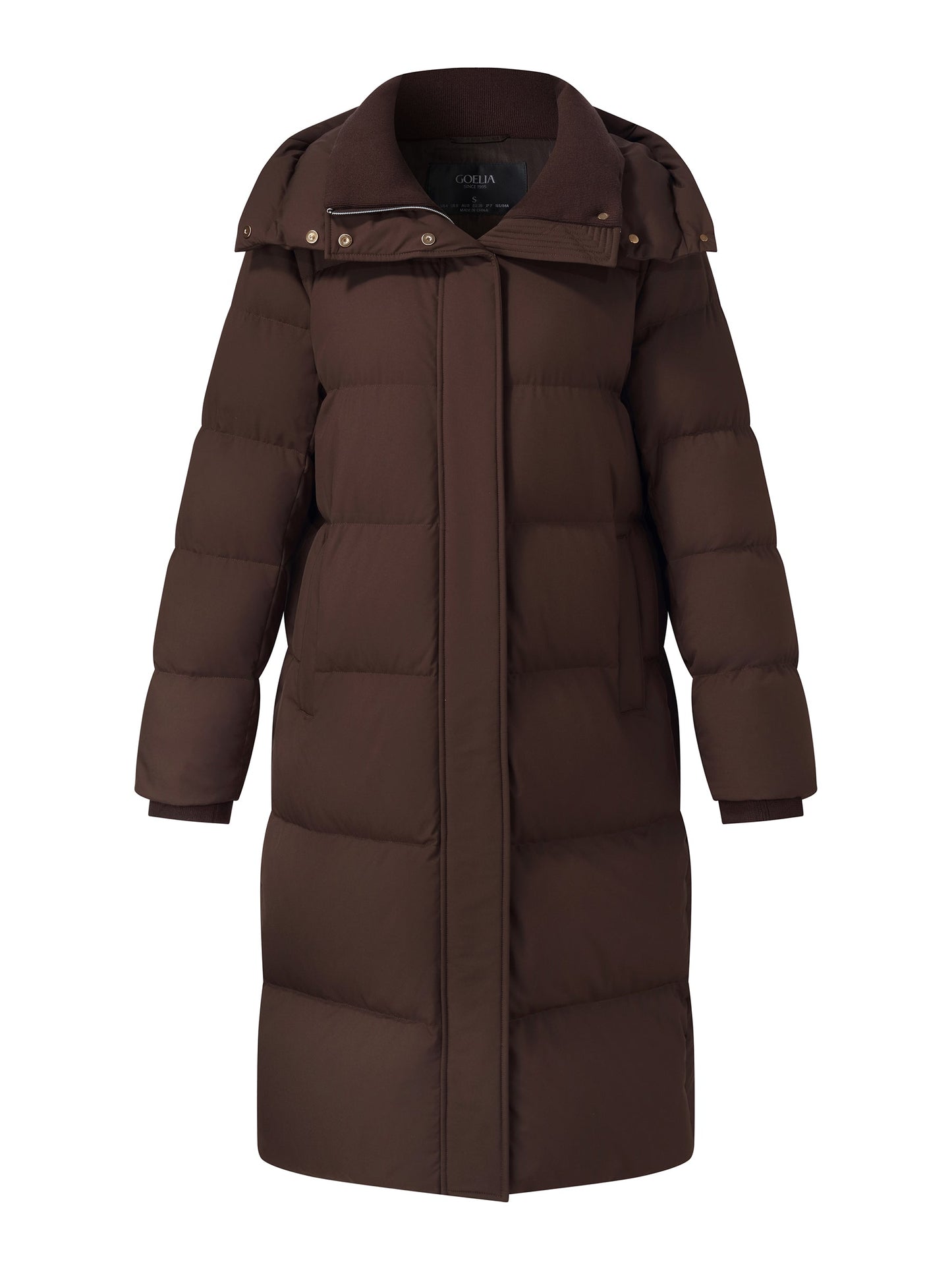H-Line Knit Collar Long Goose Down Coat With Detachable Hood