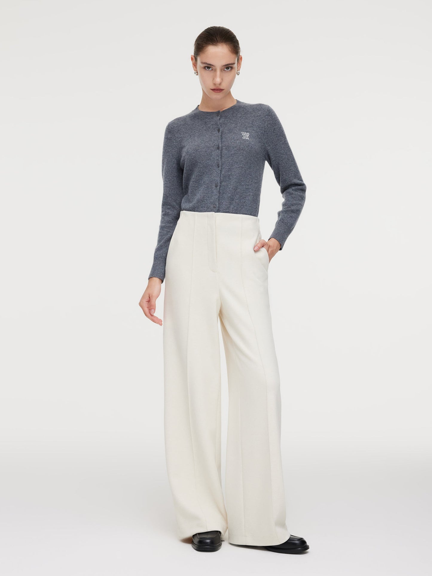 High-Waisted Stretch Wide Leg Women Knit Pants