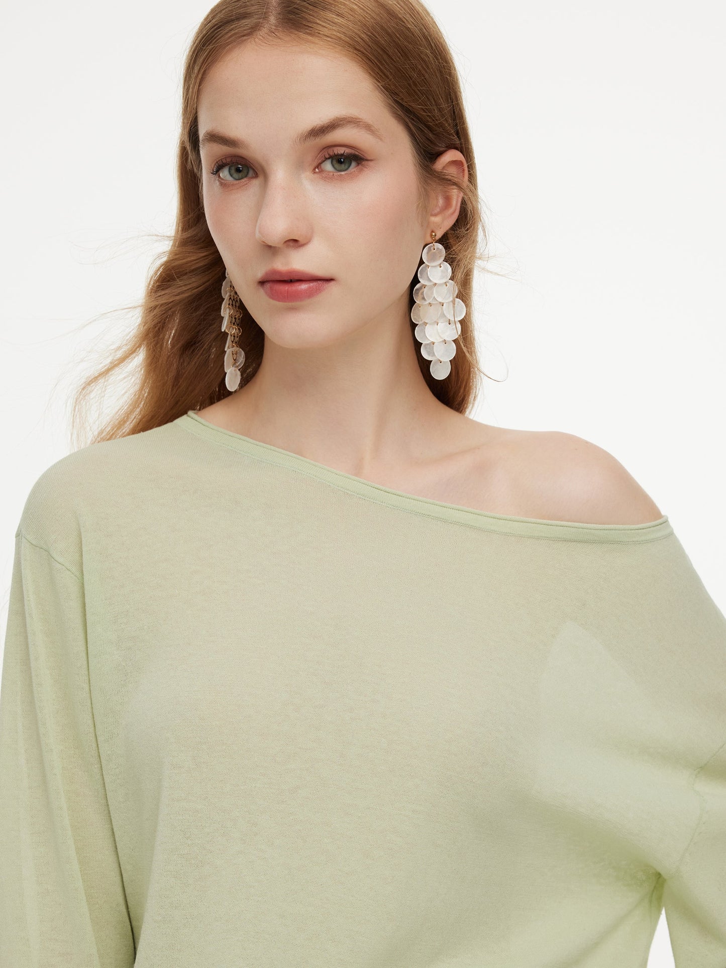 Triacetate Linen Cotton Blend Boat Neck Women Lightweight Knit Top