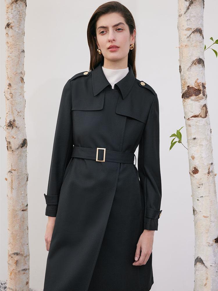 Worsted Woolen Women Trench Coat With Belt
