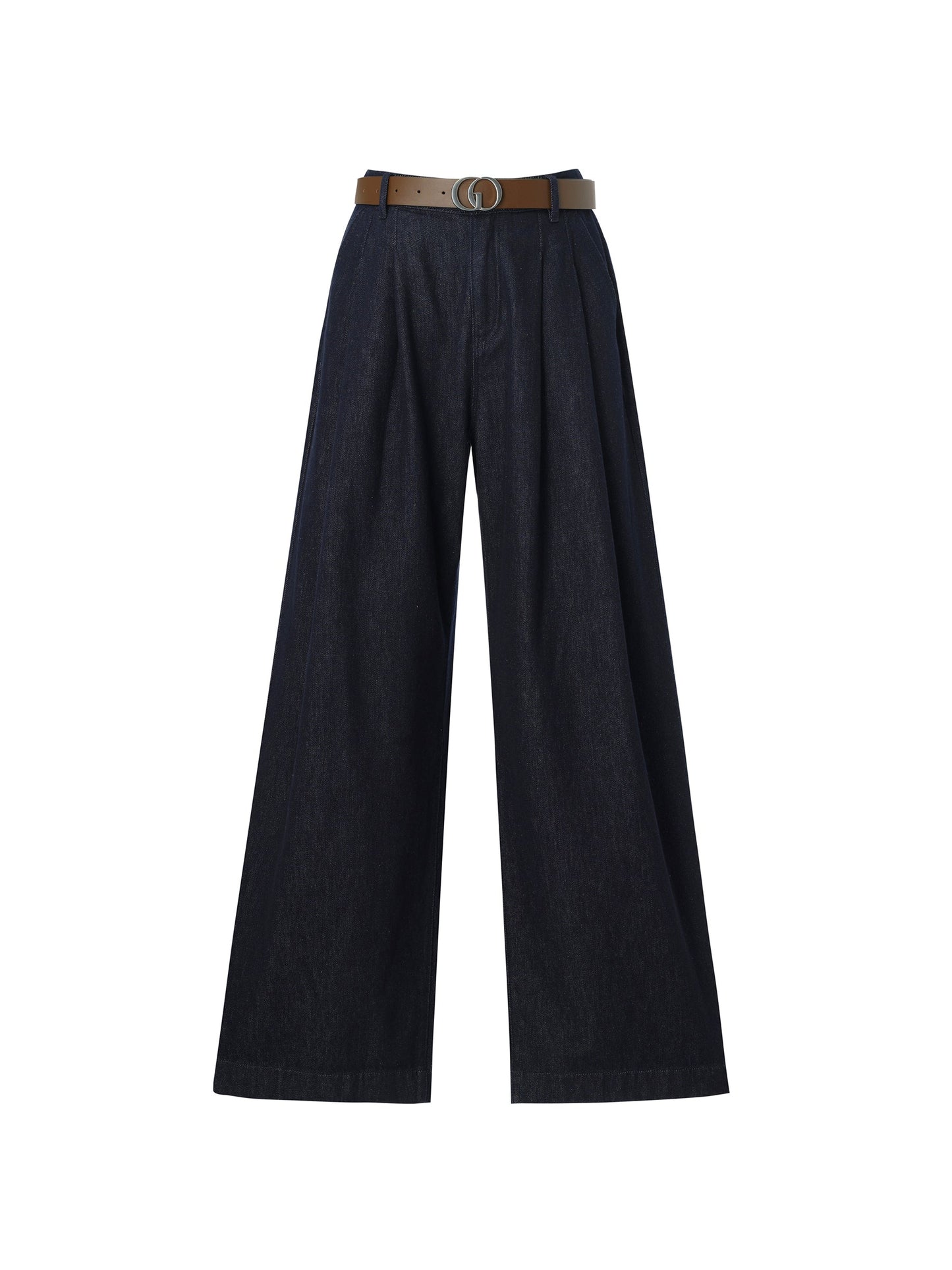 100% Cotton Denim Wide Leg Women Jeans With GO Letter Belt