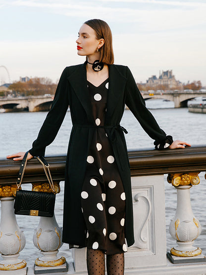 Acetate Polka Dots Print Spaghetti Strap Women Midi Dress With Rose Belt