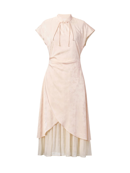 Jacquard Patchwork Women Qipao Maxi Dress