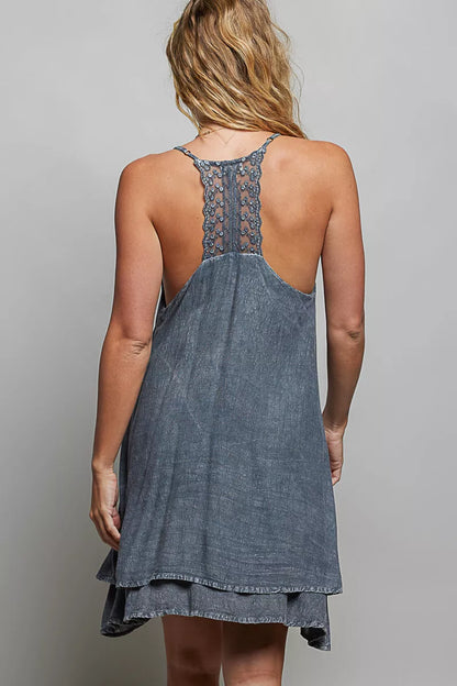 POL Embroidered Adjustable Strap Mini Dress