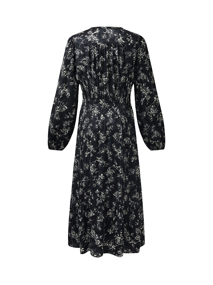 Floral Print Gathered Waist Women Maxi Dress