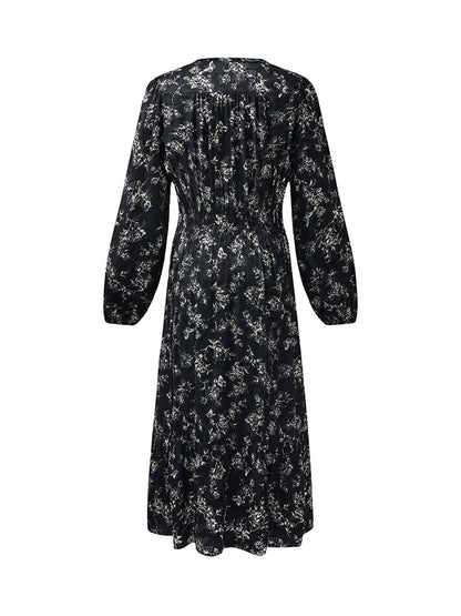 Floral Print Gathered Waist Women Maxi Dress